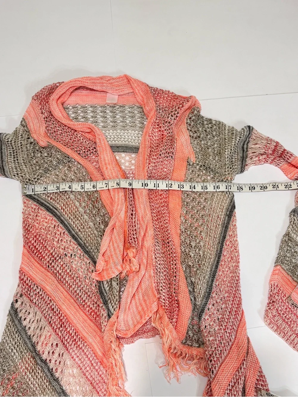 Maurices Women’s Striped Open-Front Fringe Cardigan Sweater - Coral & Tan